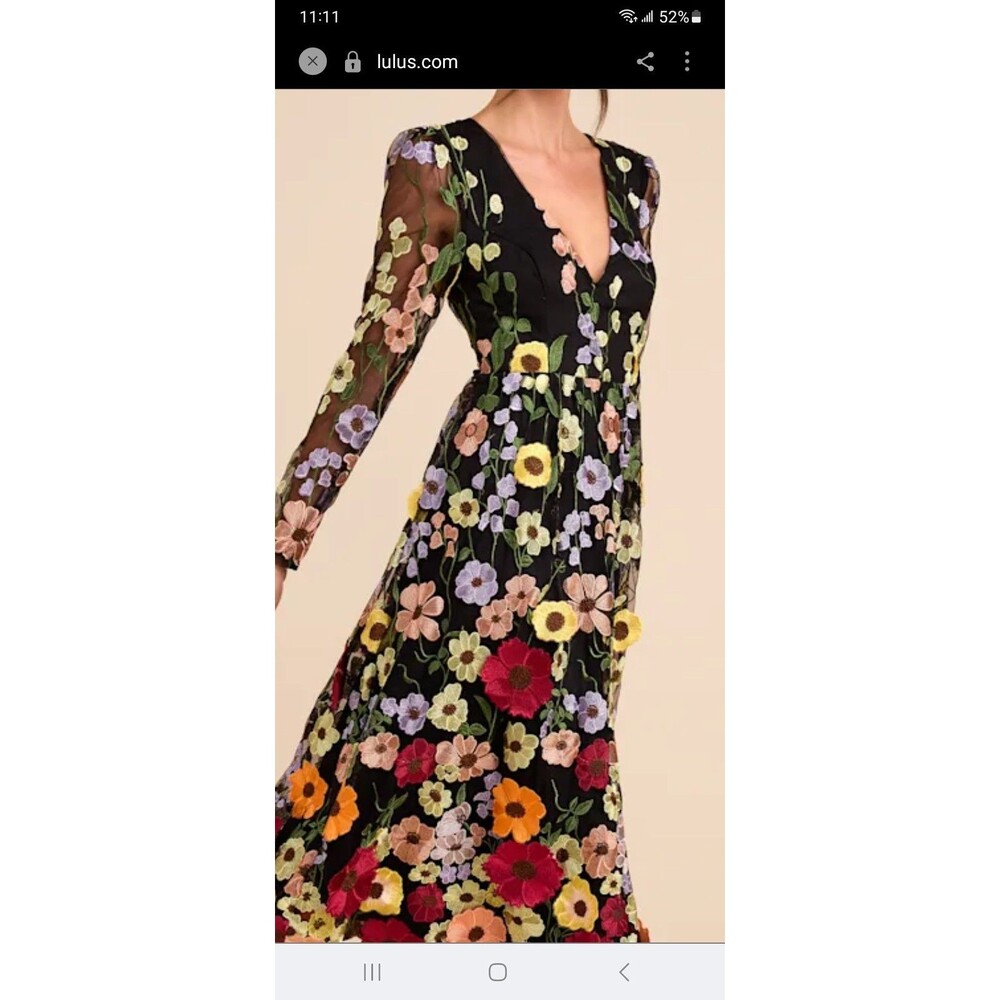 Lulus black 3D floral applique maxi dress XXL Homecoming formal party fancy